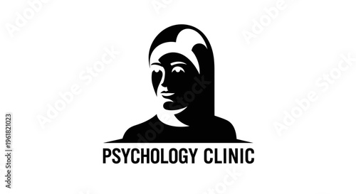 A psychology clinic logo features a person's head illustration with a serene expression.