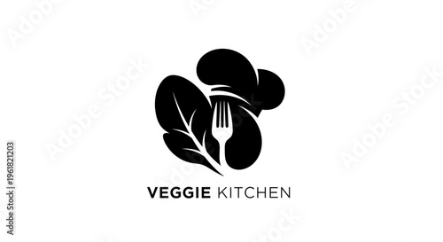 A logo illustration presents a kitchen utensil and leafy greens on a plate with a chef hat.