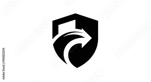 A shield with an arrow pointing right protects a document in a graphic illustration.