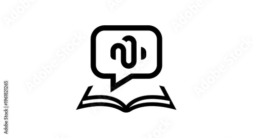 A speech bubble with a sound wave is above an open book
