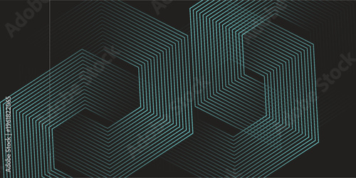 Dynamic turquoise neon hexagonal lines form a striking geometric pattern on a black background, evoking modern technology, futuristic design, and digital aesthetics