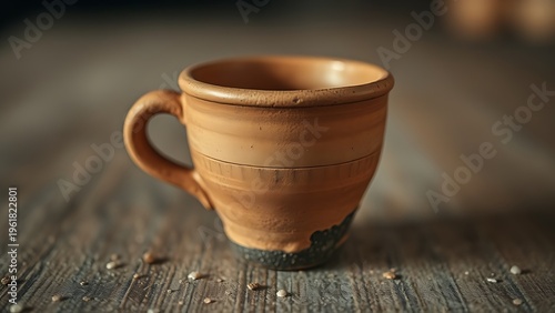 mezcal. A rustic clay cup resting on a textured surface with sediment at the bottom. bar promotions, beverage menus, designed for food & beverage menus and cafe branding.
