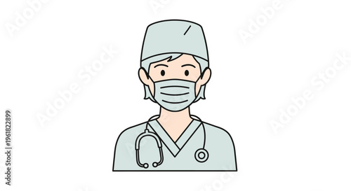 Cartoon doctor wearing surgical mask.