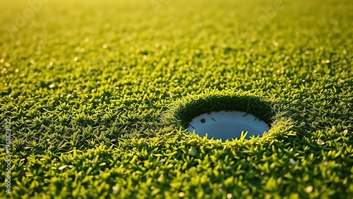 divot. A fresh divot of turf on a green golf fairway with the grass chunk beside it. travel magazines, destination branding, designed for outdoor magazines and nature guides.