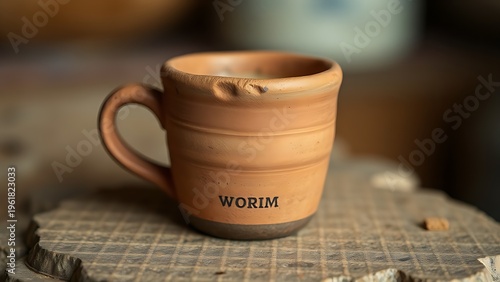 mezcal. A rustic clay cup resting on a textured surface with sediment at the bottom. bar promotions, beverage menus, designed for food & beverage menus and cafe branding.