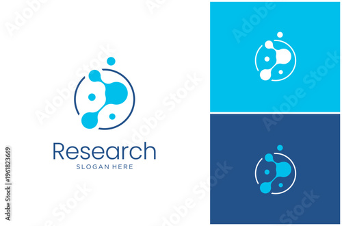 Molecule Research Science Molecular Network Laboratory Innovation Vector Logo Design Illustration