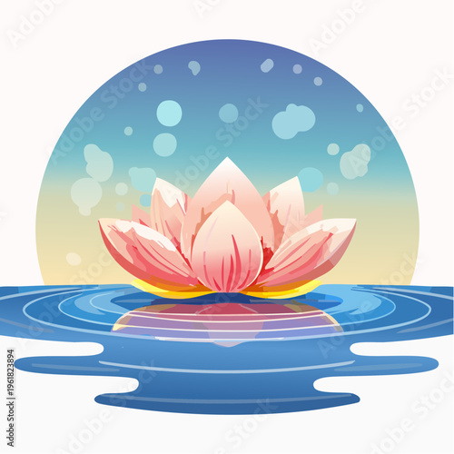 Elegant Pink Lotus Flower on Tranquil Water, Symbolizing Purity, Peace, and Spiritual Harmony