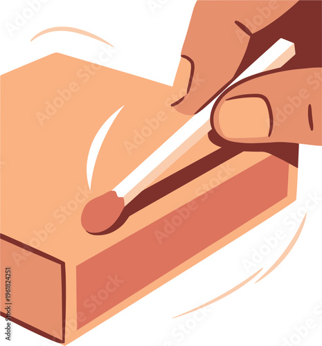 A hand lighting a match on a matchbox with a white background