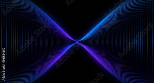 Abstract blue and purple vertical wave lines on black background, smooth gradient, noisy texture, banner, backdrop design