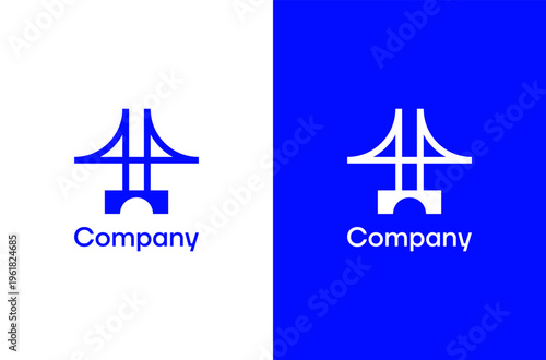 Blue Bridge Architecture Construction Simple Clean Line Art Vector Logo Design Illustration