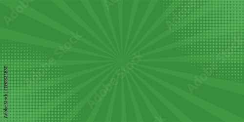 Bright green rays background. Comics, pop art style. Vector illustration