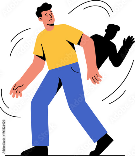 Man experiencing emotions with a dark shadow behind him moving quickly