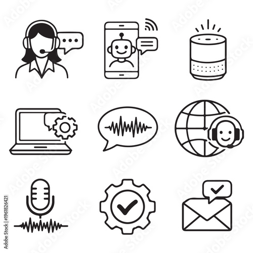 Virtual Assistant Icons Pack – Customer Support, AI Bot, Helpdesk Vector Set