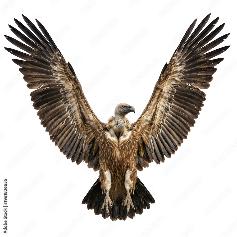 Fototapeta premium A vulture spreading its massive wings wide, sharp focus, ultra-detailed feathers, isolated on transparent background