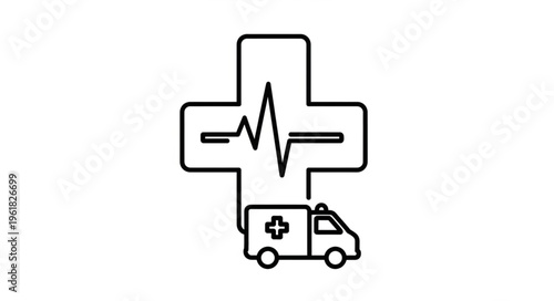 Medical Emergency Response - Ambulance and Heartbeat Symbol.