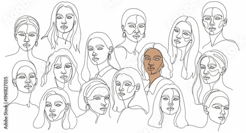 Illustration of a woman surrounded by other faces.