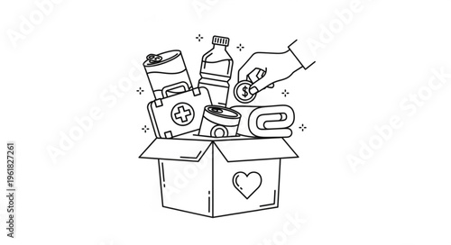 Donation Box Filled with Essential Supplies and a Helping Hand.