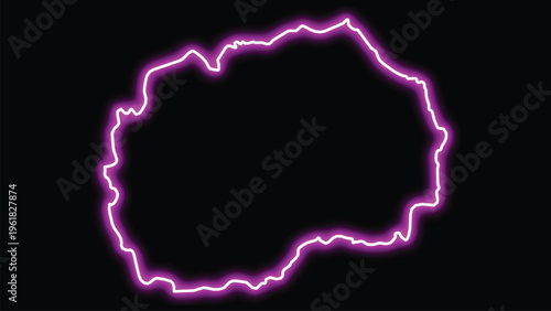 Neon outline of north macedonia on black background