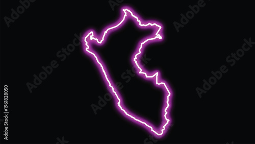 Neon purple outline map of peru on black background
