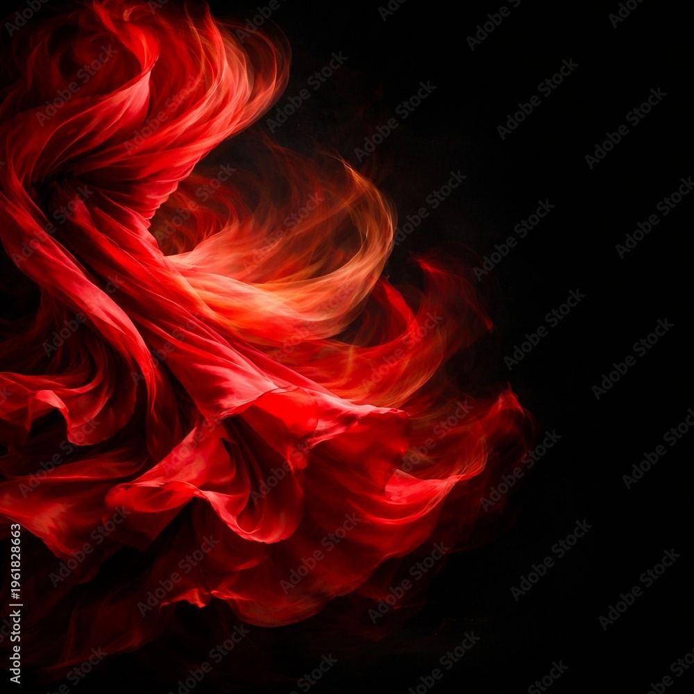Fototapeta premium Flowing red fabric in abstract style in vibrant red and black colors depicting an authentic flamenco dancer movement blur.