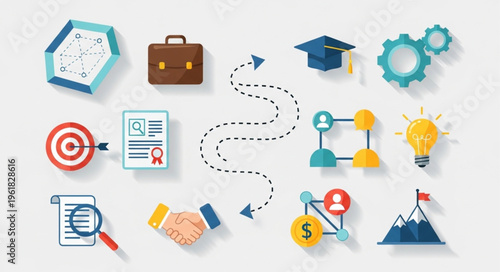 Business Strategy and Planning Icons - Goals, Education, Finance, and Collaboration.