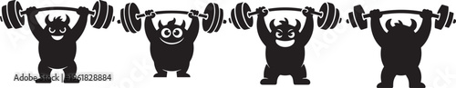 Funny Gorilla Weightlifting Silhouette Set Strong Monkey Gym Workout and Fitness Cartoon Collection