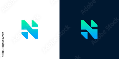 Modern abstract letter N logo design, a minimalist and sleek geometric symbol for technology or business branding with a gradient color scheme