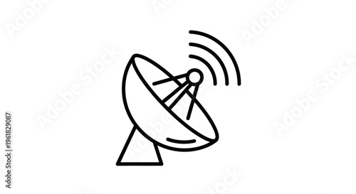 Satellite dish icon, communication technology, broadcasting signal, wireless network, connection concept