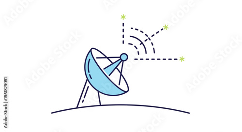 Satellite Dish Receiving Signals from Space, Communication Technology Concept