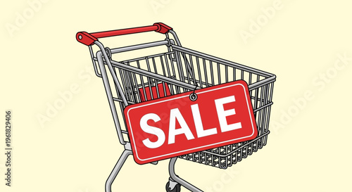 Shopping cart with a red SALE sign, representing retail discounts and promotions