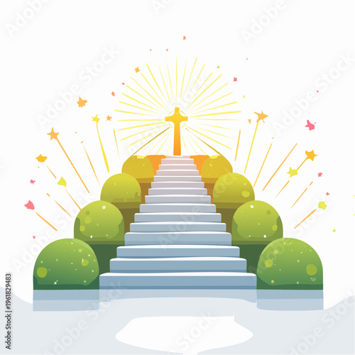 Stairway to Heaven with Cross of Light and Exploding Stars, Symbolizing Hope and Spirituality