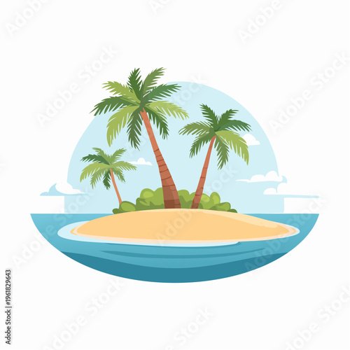 Tropical island paradise with palm trees and clear blue ocean water