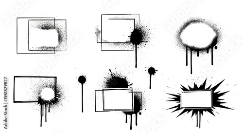 Spray Paint Frames and Splatter Elements: Urban Art Grunge Borders for Design