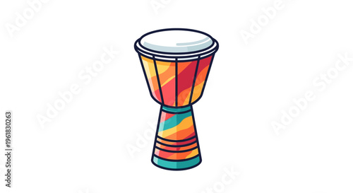 Colorful Cartoon Djembe Drum Isolated on White