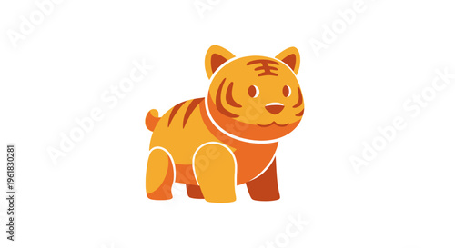 Cute Cartoon Tiger Cub on White Background