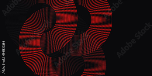 Abstract red glowing geometric lines on black background. Modern shiny red diagonal rounded lines graphic design. Futuristic concept. Suit for poster, banner, brochure, cover, presentation, website