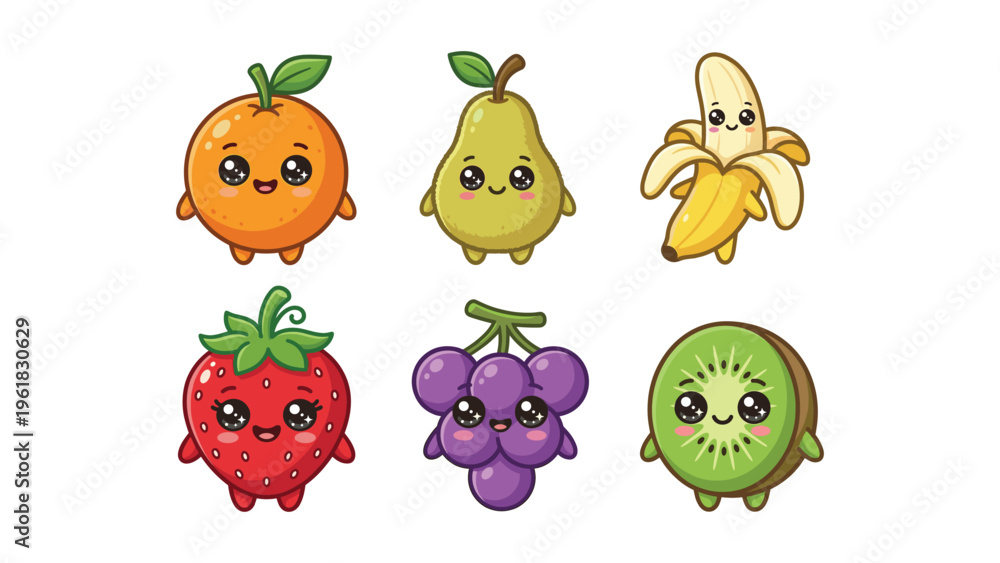 Fototapeta premium Cute Kawaii Fresh Fruit Character Assortment