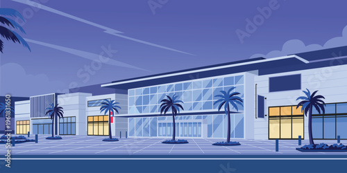 Modern Shopping Mall Exterior at Night. Night at shopping center. Night construction. Night city building. 