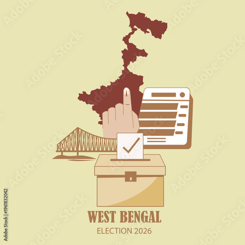 Minimalist Election Concept West Bengal India Voting Symbols Vector Illustration