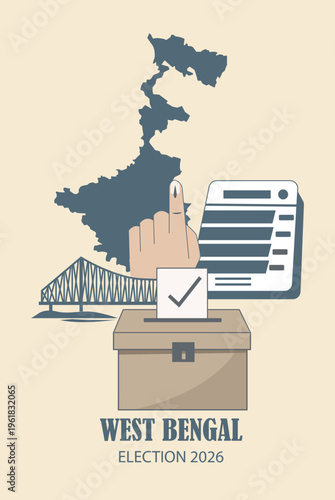 Minimalist Election Concept West Bengal India Voting Symbols Vector Illustration