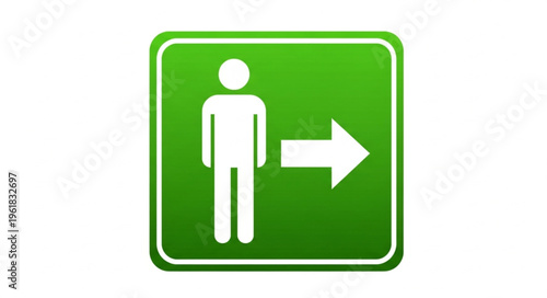 Green man symbol with right arrow indicating direction.