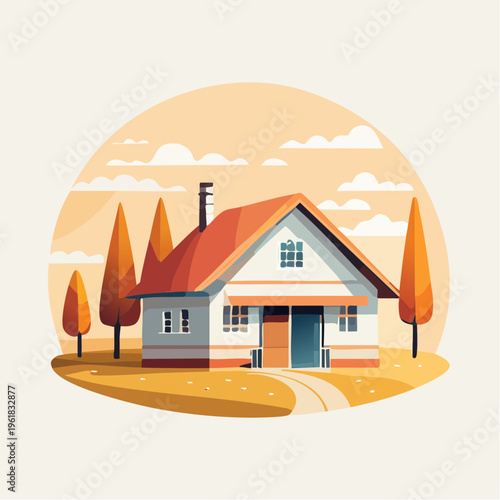 Charming country house with surrounding trees in a scenic landscape setting