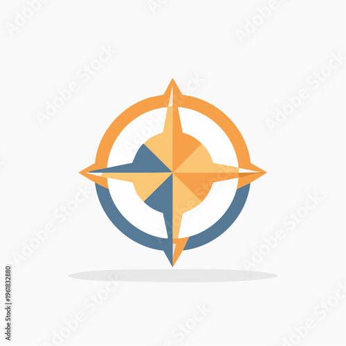 Concept of reliable global guidance and exploration represented by a modern stylized compass rose icon in vibrant blue and orange hues