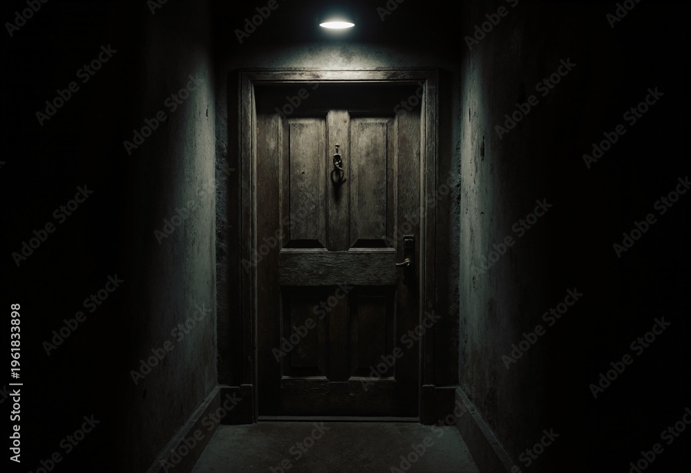 Fototapeta premium Mysterious old door, dark and eerie atmosphere