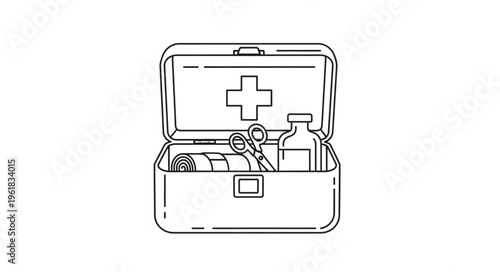 Open First Aid Kit with Medical Supplies Inside.