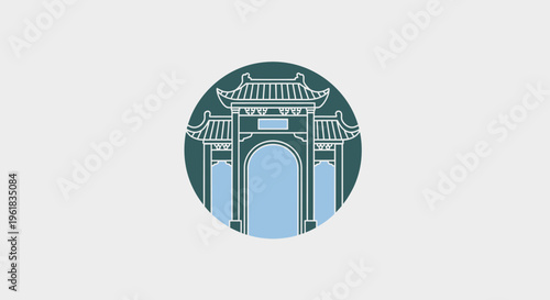 Minimalist Chinese Gate Design in Circular Frame