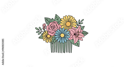 Floral Hair Comb Design on White Background