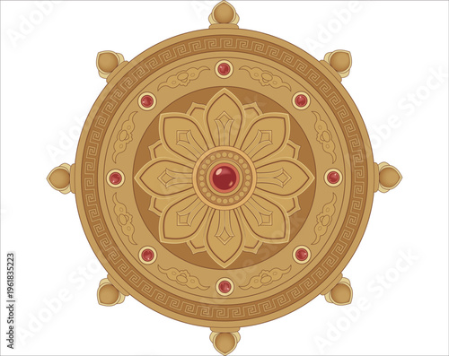 Circular Chinese Precious Flower Dharma Wheel Pattern