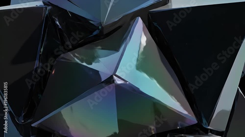 Abstract Geometric Shapes with Light Reflections and Dark Background.