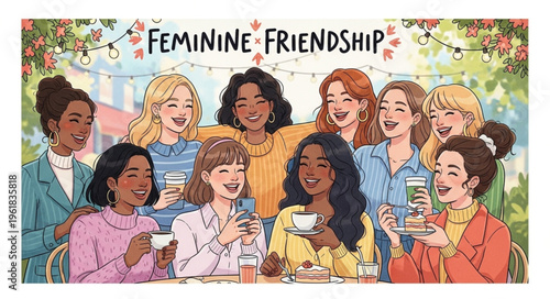 Diverse group of women friends enjoying a gathering together.